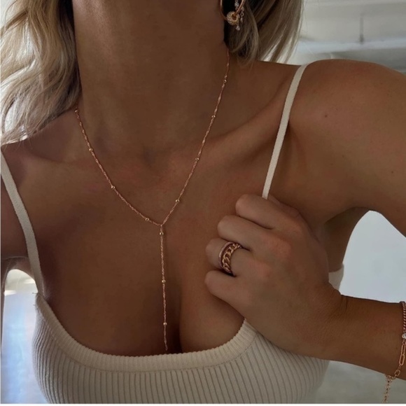 Gold 14k Gold Plated Beaded Lariat Necklace - Picture 1 of 4